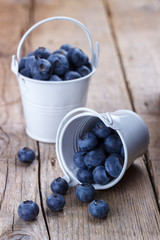Ripe blueberries in a bucket