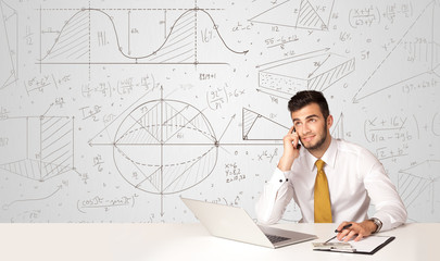 Businessman with business calculations background