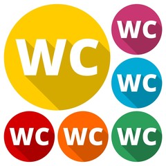 WC Toilet sign icons set with long shadow