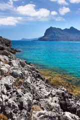 Fototapeta na wymiar Kolymbia beach with the rocky coast in Greece.