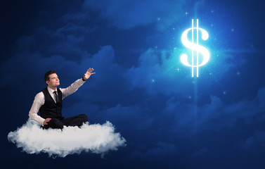 Man sitting on a cloud dreaming of money