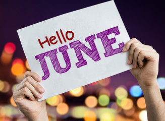 Hello June placard with bokeh background