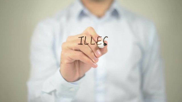 Illegal Money , man writing on transparent screen