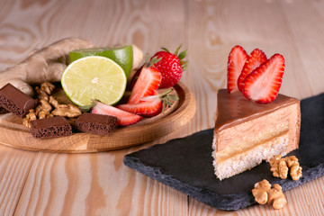 cake and ingredients on a  wooden table