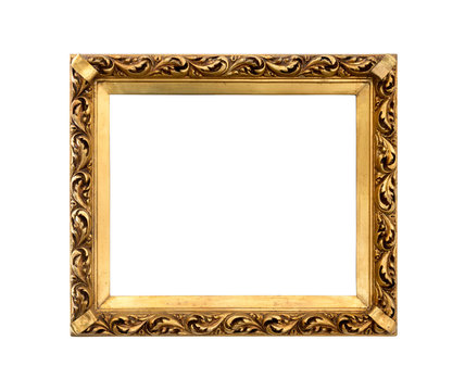 golden decorative frame for painting isolated on white