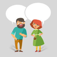 Man and woman arguing. Vector Man and woman fashion couple in flat design and dialog speech bubbles for text