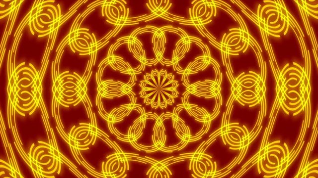 red abstract background and kaleidoscope gold circles, loop