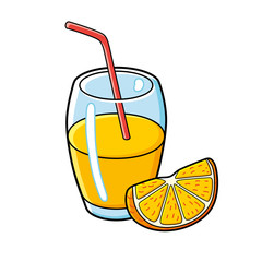 Glass of orange juice and an orange slice.