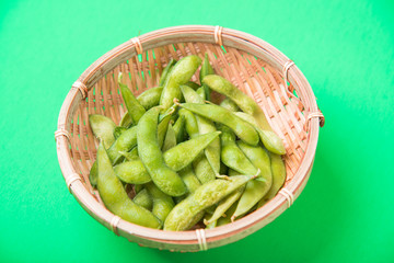 edamame with green background