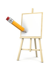 Easel on white with pencil