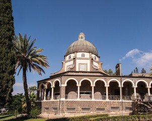 Fototapeta na wymiar Catholic chapel on Mount of Beatitudes near Tabgha at the Sea of