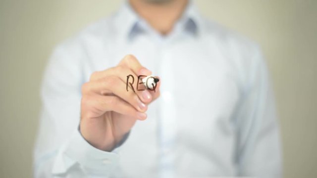 Request, man writing on transparent screen