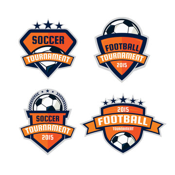 set of football logo design , soccer  shield , vector illustrati