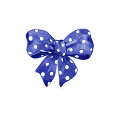 Watercolor blue satin bow polka dot