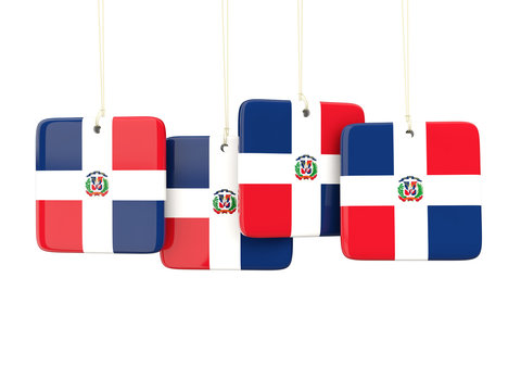 Square labels with flag of dominican republic