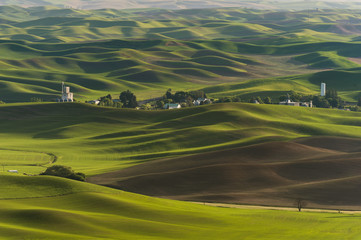 Washington Palouse. A spectacular sunset view from Steptoe Butte State Park of the surrounding farmland and small towns. From the top of the butte, the eye can see 200 miles.