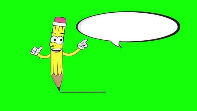 cartoon pencil with blank bubble for text kid video animation 4k