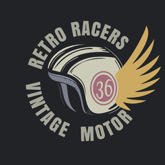 retro racers typographic with helmet  for t-shirt,tee graphic,decal,sticker,poster