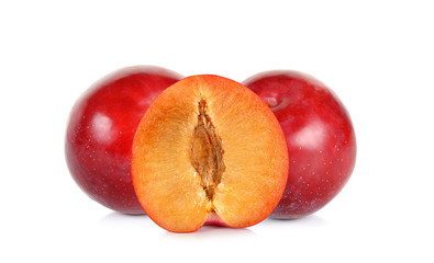 Fototapeta na wymiar Red plum fruit isolated on white background
