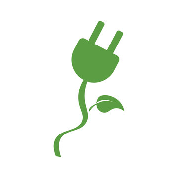 electric plug, ecology green icons set on white background