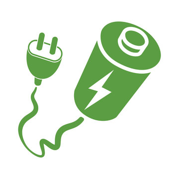 battery, ecology green icons set on white background