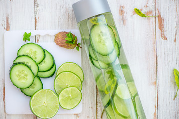 Detox Infused Water with Cucumber, Lime and Mint in Bottle
