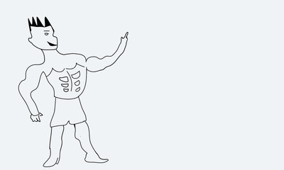 illustration doodle strong man show his muscles