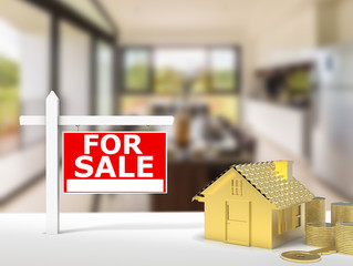 for sale sign at luxury house background