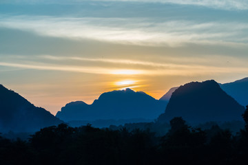 sunset Mountain View in Vang Vieng, Laos
