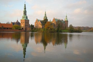 Fototapeta premium The Royal Frederiksborg castle, evening of the november. Denmark