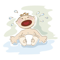 little baby sitting and crying