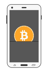 Bitcoin. Bitcoin mobile payment. Realistic smartphone. Vector.