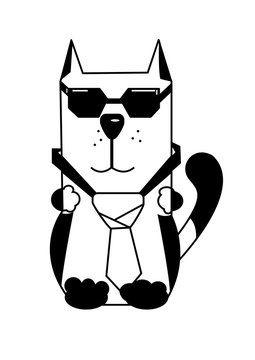 recommend clip art: Векторная черно-белая иллюстрация делового кота. Рисунок кот - бизнесмен. Рисунок - кот - офисный работник.