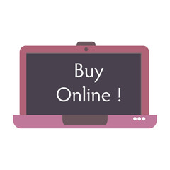 Isolated laptop with the text buy online written in the middle of its screen