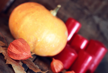 thanksgivings day pumpkin and candles