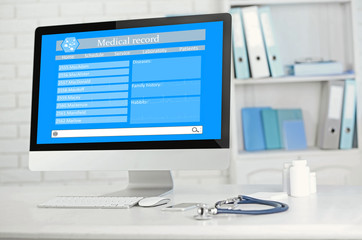 Medical record form on computer in doctor office
