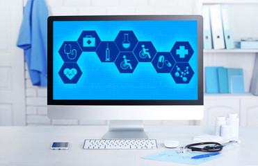 Medical interface on computer in doctor office