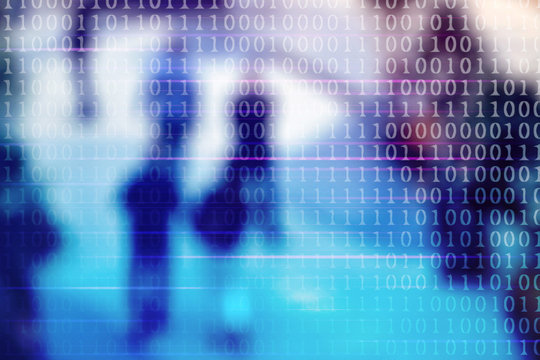Blur abstract peoples background with binary code. Technology concept