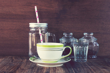 Vintage,coffee cup on wood table