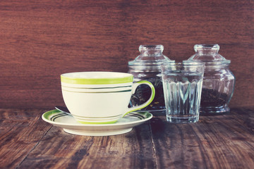 Vintage,coffee cup on wood table