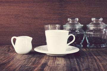 Vintage,coffee cup on wood table
