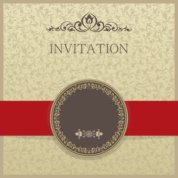 Vintage invitation card with Victorian ornaments in gold