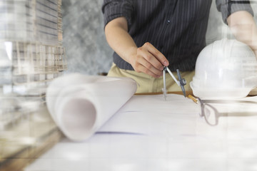 Architect or engineer working in office, Construction concept. 