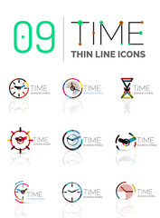 Geometric clock and time icon set