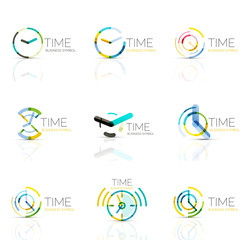 Geometric clock and time icon set