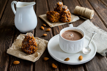 Coffee cakes on a wood background, front view
