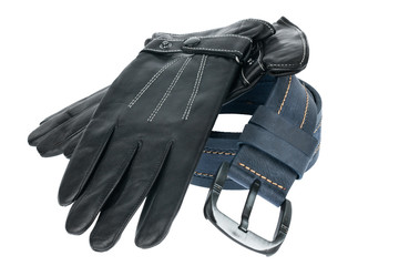 Male belt and gloves isolated