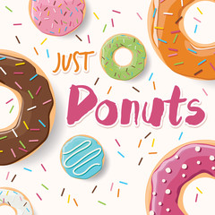 Poster design with colorful glossy tasty donuts