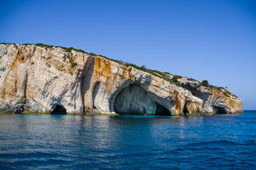 Fototapeta na wymiar Blue caves, Cliffs on Zakynthos, view from the blue sea