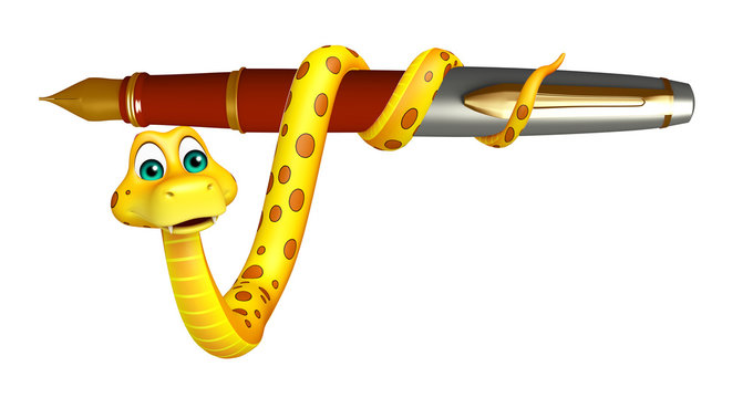 cute Snake cartoon character  with pen